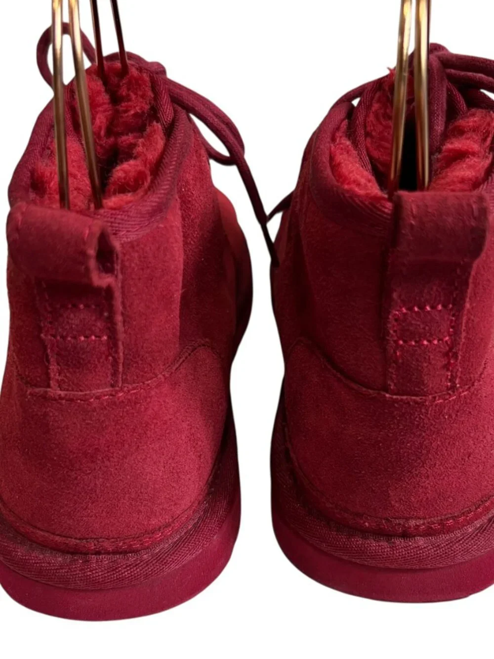UGG boots Neumel Chopd size 9 Rich Red suede white logo lace up ankle booties